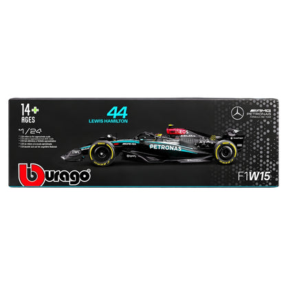 Bburago 1:24 Scale Mercedes-AMG F1 W15 E Performance Lewis Hamilton #44 Formula 1 Diecast Racing Car Model with Display Case