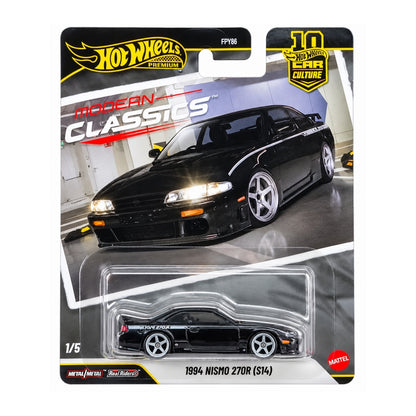 Hot Wheels Premium 1:64 Scale Nissan NISMO 270R (S14) 1994 Black Diecast Sports Car – Modern Classics JDM Collectible Model with Real Riders Wheels