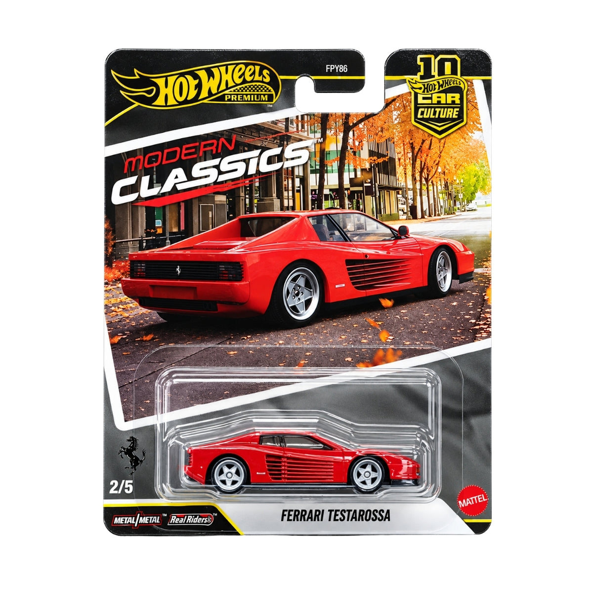 Hot Wheels Premium Ferrari Testarossa Red 1:64 Scale Diecast Model Car – Car Culture Modern Classics 2/5, Metal Body, Real Riders Wheels, Collectible Toy Car