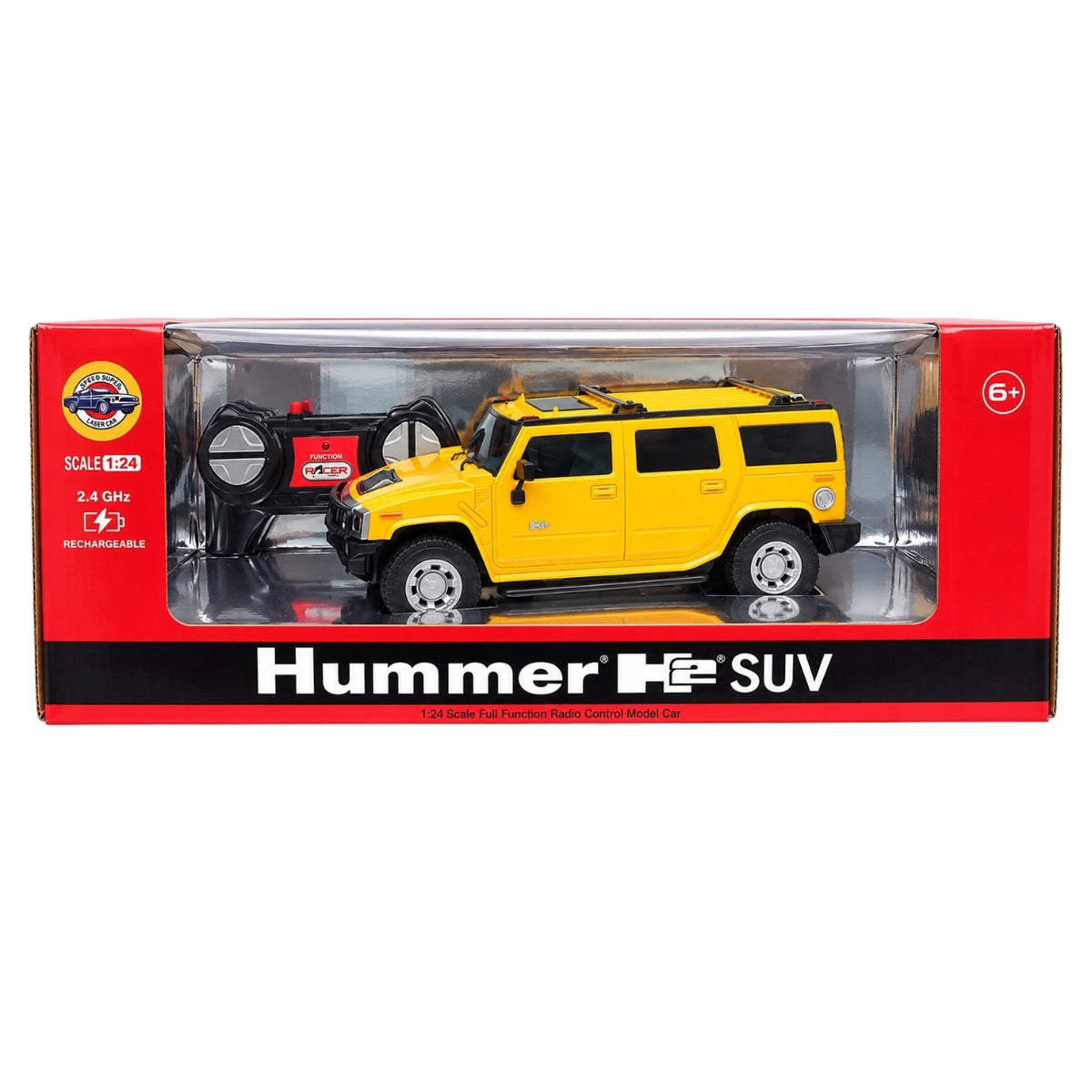 Hummer 1:24 Scale H2 SUV Yellow Rechargeable Remote Control Car with 2.4GHz Wireless Full Function RC Controller, Realistic Off-Road SUV Model Toy Vehicle for Kids, Boys & Girls Ages 6+