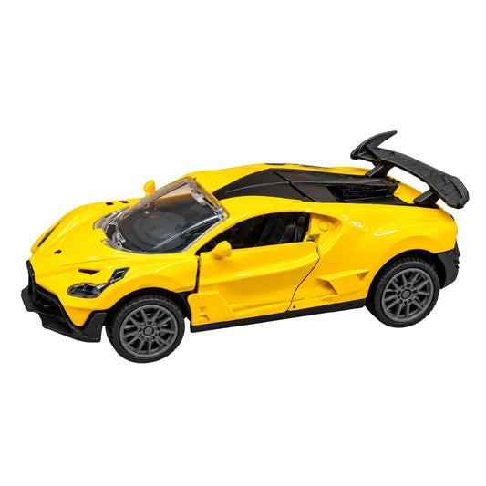 Road Burner Metal Racers Diecast Metal Pull Back Sports Racing Toy Car with Openable Doors, Collectible Toy Car for Boys & Girls Ages 3 Years & Above – Yellow