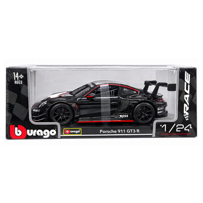 Bburago Porsche 911 GT3 R Black Racing Car 1:24 Scale Diecast Model with Rear Spoiler – Collectible Sports Car for Ages 14+