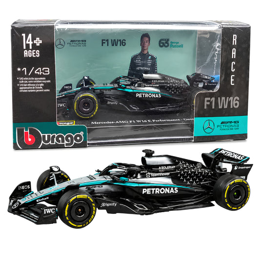 Bburago 1:43 Mercedes-AMG Petronas Formula One Team F1 W16 E Performance George Russell #63 Die-Cast Racing Model Car Collectible for F1 Fans & Motorsport Collectors