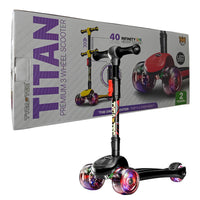 Tygatec Titan Premium 3-Wheel Kids Scooter Ages 2-10 | Adjustable Height | LED PU Wheels | Foldable Lean-to-Steer Scooter