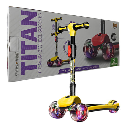 Tygatec Titan Premium 3-Wheel Kids Scooter Ages 2-10 | Adjustable Height | LED PU Wheels | Foldable Lean-to-Steer Scooter