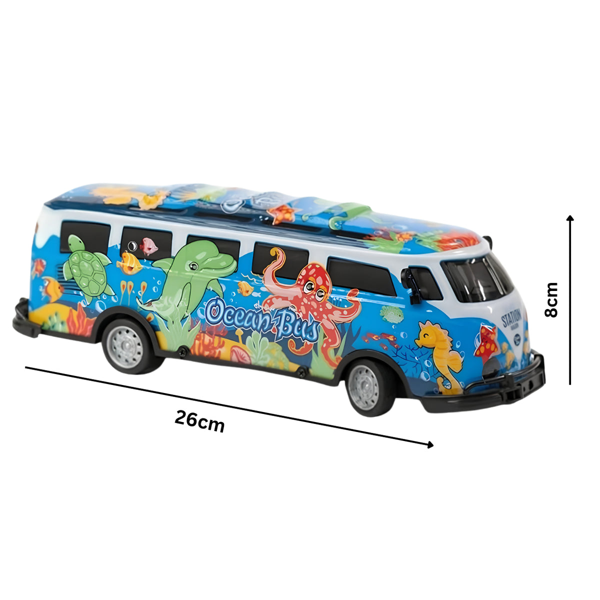 L.O.T Cars Vera Remote Control Ocean Bus – Blue RC Bus with LED Body Lights, 2.4GHz Remote, 15 km/h Speed, Rechargeable Toy Bus for Kids