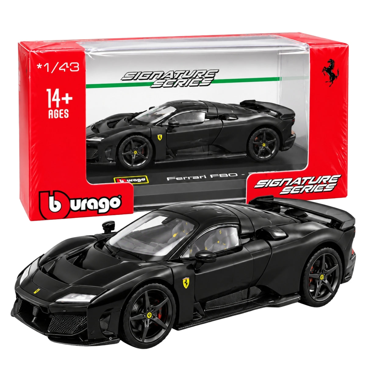 Bburago Ferrari F80 2024 1:43 Scale Signature Series Die-Cast Model Car – Black Supercar Collectible Display Model for Ferrari Fans & Car Collectors