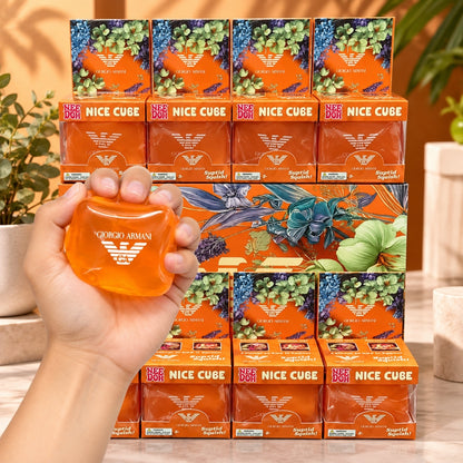 NeeDoh Nice Cube Giorgio Armani Orange Squishy Toy | Soft Squeeze Stress Relief Sensory Fidget Toy for Kids & Adults | Collectible Squish Toy with Premium Designer-Inspired Floral Gift Packaging