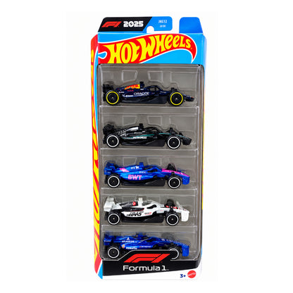 Hot Wheels Formula 1 2025 JKG12 (01806) Pack of 5 Diecast Racing Cars 1:64 Scale – Red Bull, Mercedes, Alpine, Haas & Williams F1 Collectible Toy Cars