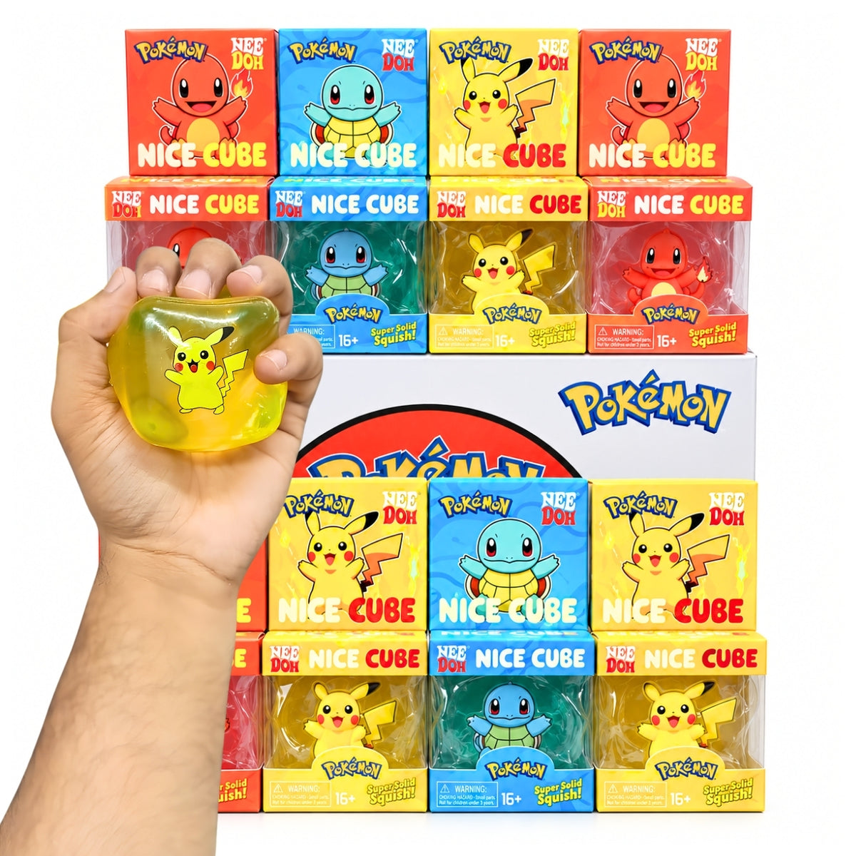Pokémon NeeDoh Nice Cube Super Solid Squishy Fidget Toy for Kids & Collectors – Pikachu, Squirtle or Charmander Character Stress Relief Sensory Squish Toy – Random Design, 1 Pc