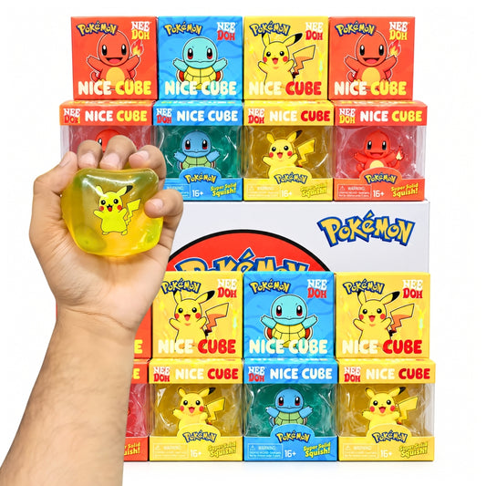 Pokémon NeeDoh Nice Cube Super Solid Squishy Fidget Toy for Kids & Collectors – Pikachu, Squirtle or Charmander Character Stress Relief Sensory Squish Toy – Random Design, 1 Pc