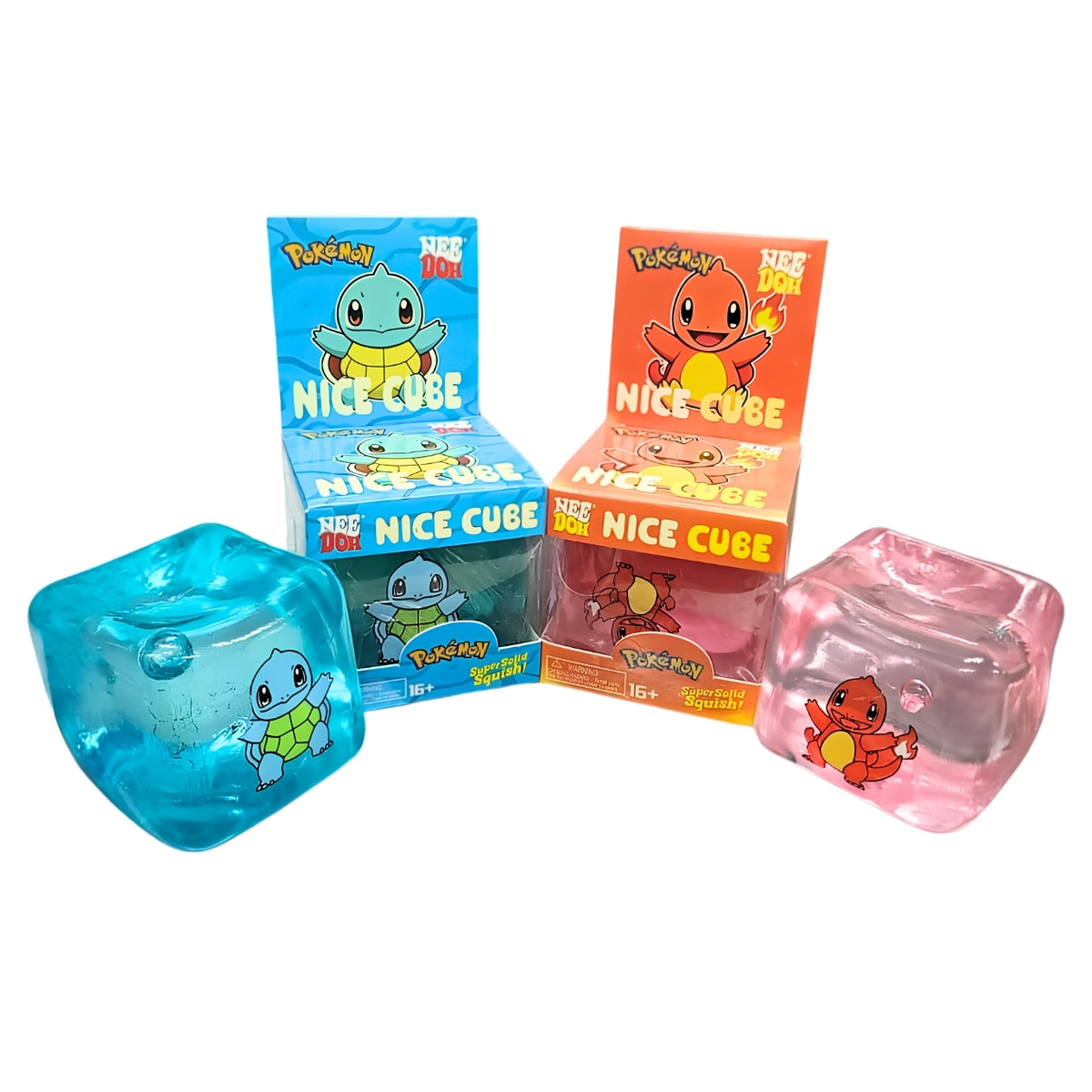 Pokémon NeeDoh Nice Cube Super Solid Squishy Fidget Toy for Kids & Collectors – Pikachu, Squirtle or Charmander Character Stress Relief Sensory Squish Toy – Random Design, 1 Pc