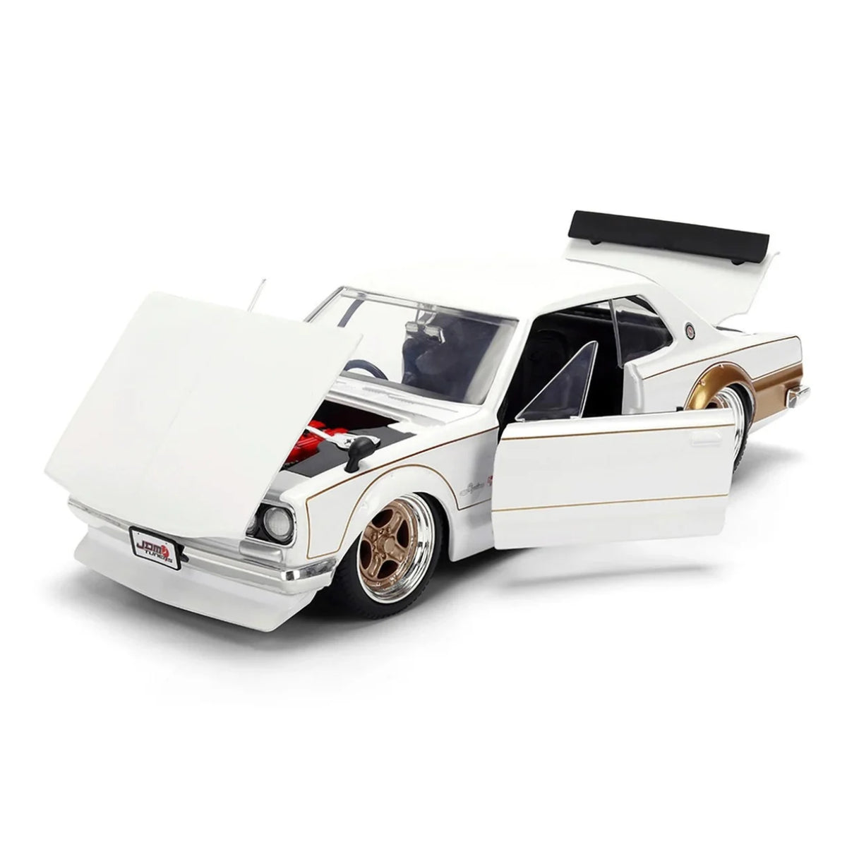 Jada Toys JDM Tuners 1971 Nissan Skyline 2000GT-R 1:24 Scale Diecast Model Car – White & Gold Japanese Classic Sports Car Collectible
