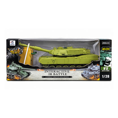 ZEGAN M1A2 99803 1:28 Scale Remote Control Military Battle Tank with Interactive IR Battle System, 10 Channel RC Tank Toy – Green