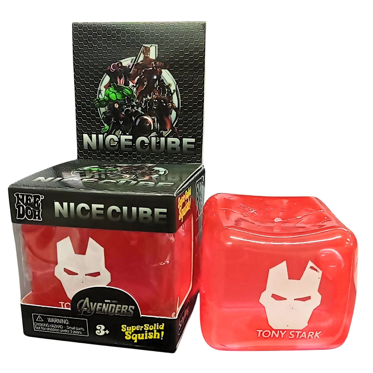 NeeDoh Nice Cube Marvel Avengers Super Solid Squishy Fidget Toy – Tony Stark Iron Man, Hulk & Spider-Man Stress Relief Sensory Squish Toy for Kids – Random Design, 1 Pc