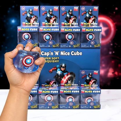 NeeDoh Super Solid Squish Captain Shield Nice Cube – Super Soft & Satisfying Squishy Sensory Fidget Toy, Stress Relief Squeeze Toy for Kids & Adults, Collectible Squish Toy, 3+ Years