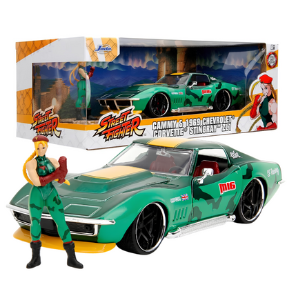 Jada Toys Street Fighter Cammy & 1969 Chevrolet Corvette Stingray ZL1 1:24 Scale Diecast Car with Collectible Figure – Green