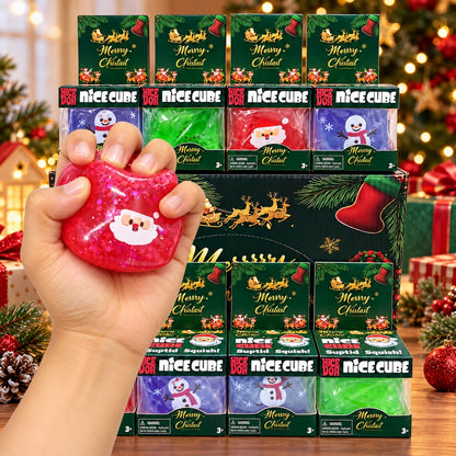 Christmas Nice Cube Squishy Stress Relief Toy for Kids – Santa & Snowman Glitter Sensory Squeeze Fidget Toy, Soft Hand Squishy Christmas Gift – Random Design, 1 Pc