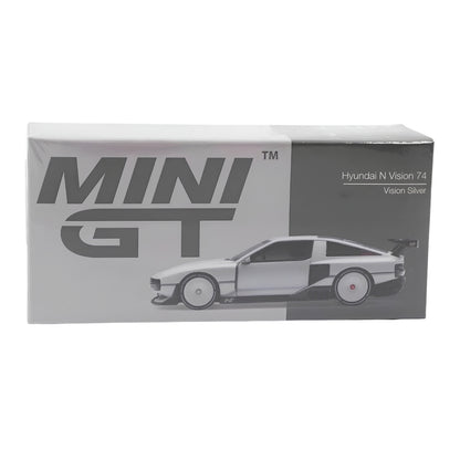 MINI GT 1207 Hyundai N Vision 74 Vision Silver 1:64 Scale Die-Cast Collectible Model Car with Rear Wing – Detailed Concept Car Miniature for Collectors & Display