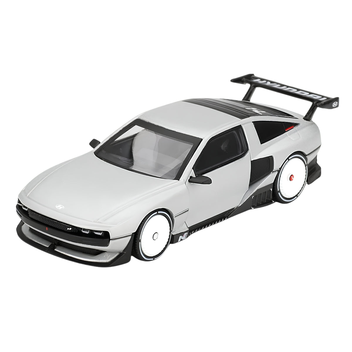 MINI GT 1207 Hyundai N Vision 74 Vision Silver 1:64 Scale Die-Cast Collectible Model Car with Rear Wing – Detailed Concept Car Miniature for Collectors & Display
