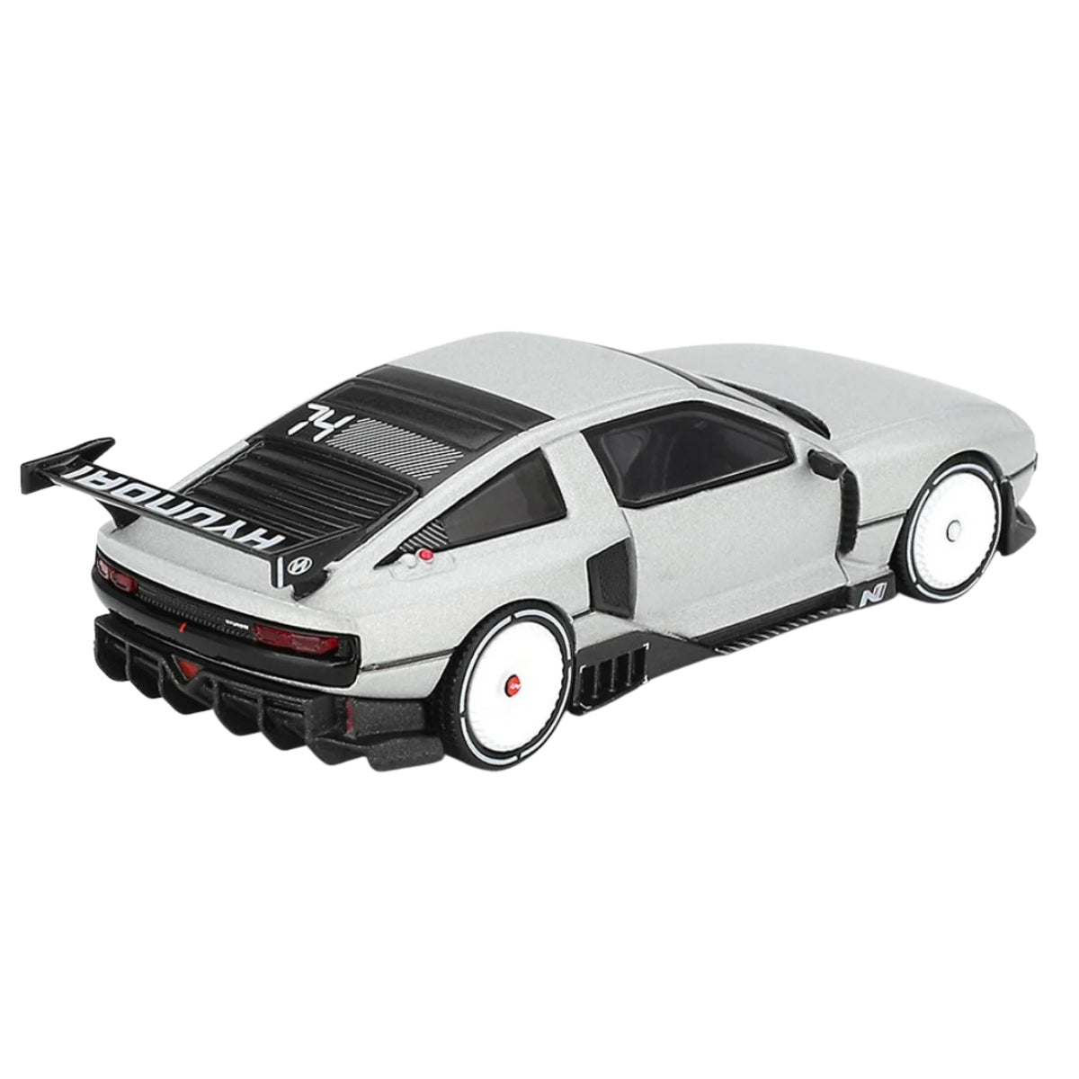 MINI GT 1207 Hyundai N Vision 74 Vision Silver 1:64 Scale Die-Cast Collectible Model Car with Rear Wing – Detailed Concept Car Miniature for Collectors & Display