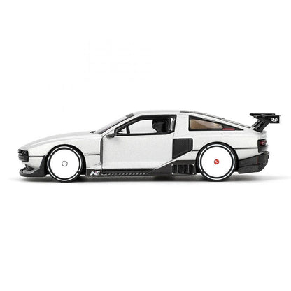 MINI GT 1207 Hyundai N Vision 74 Vision Silver 1:64 Scale Die-Cast Collectible Model Car with Rear Wing – Detailed Concept Car Miniature for Collectors & Display