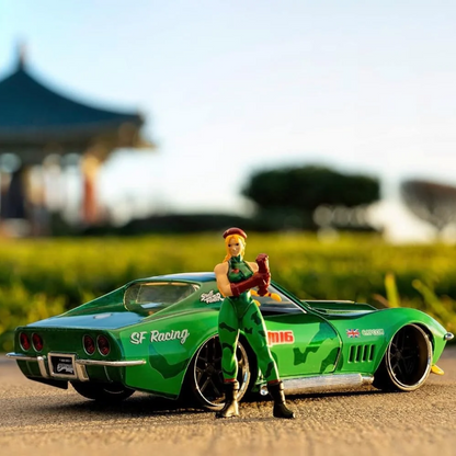 Jada Toys Street Fighter Cammy & 1969 Chevrolet Corvette Stingray ZL1 1:24 Scale Diecast Car with Collectible Figure – Green