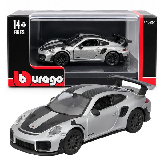 Bburago 1:64 Porsche 911 GT2 RS Silver Die-Cast Model Car – Detailed Collectible Porsche Sports Car Replica for Diecast Collectors & Display