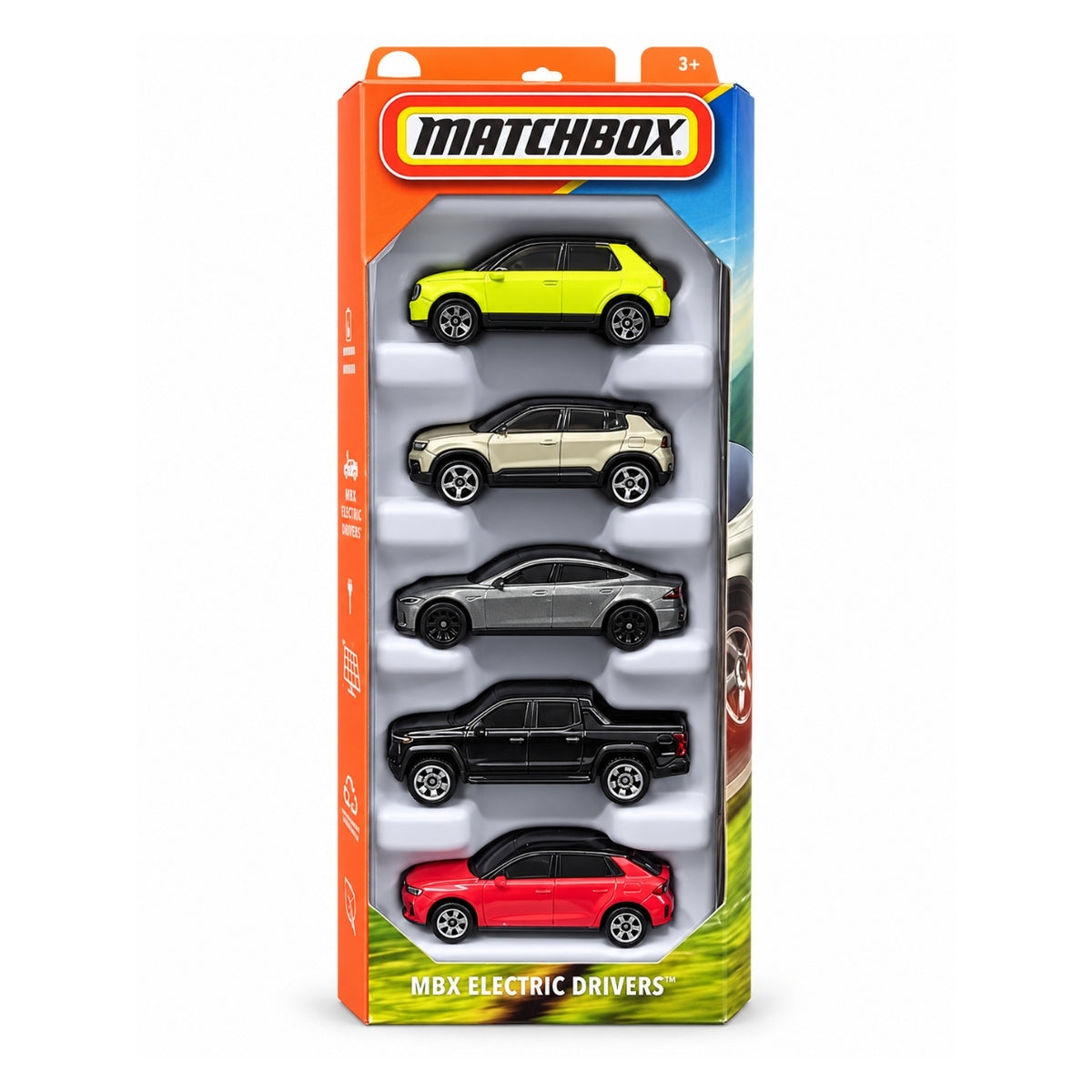 Matchbox JBX18 MBX Electric Drivers 5-Pack Die-Cast Toy Cars | Honda, Tesla, Audi & Chevrolet Collectible Vehicle Set Electric Drivers Models for Kids, Diecast Collectors, Display & Gifting