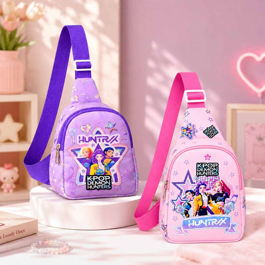 KPOP Demon Hunters HUNTR/X 24 cm Sling Bag for Kids & Teens | Adjustable Crossbody Chest Bag | Anime & K-Pop Inspired Casual Travel Bag