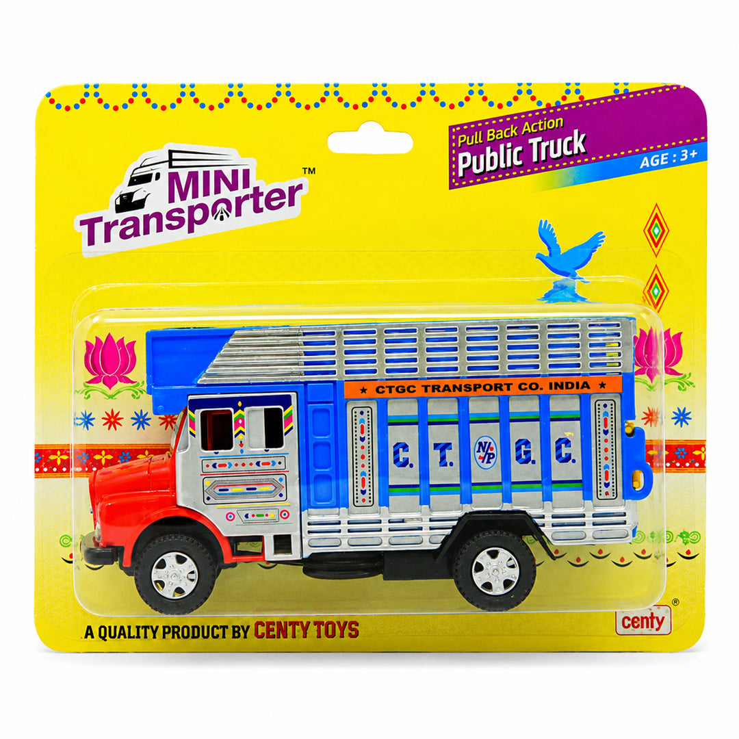 Centy Toys Mini Transporter Public Truck Pull Back Action Blue | Opening Rear Tailgate | Plastic Goods Carrier Toy Truck | 3+ Years