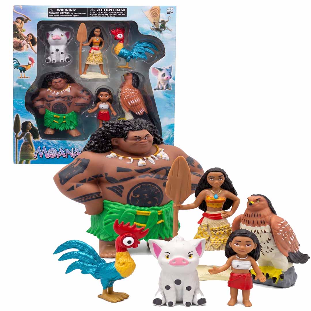 Moana 6-Piece Adventure Figure Playset with Maui, Moana, Pua, Hei Hei & Hawk – Disney Inspired Kids Toy Set