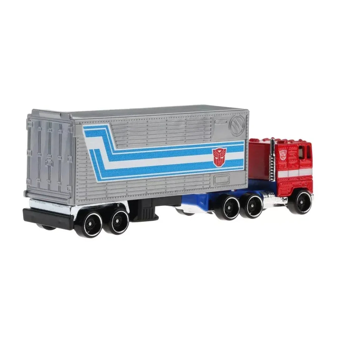 Hot Wheels × Transformers Track Fleet Optimus Prime – 1:64 Scale Die‑Cast Cab & Trailer Truck - Jaiman Toys