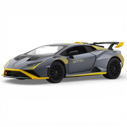 MSZ 1:32 Lamborghini Huracan STO Die-Cast Model Car – Grey | Pull Back, Openable Doors, Light & Sound (68716A)