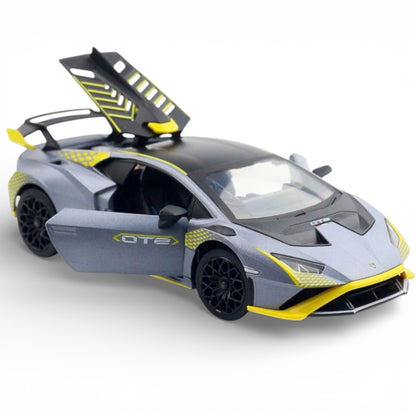 MSZ 1:32 Lamborghini Huracan STO Die-Cast Model Car – Grey | Pull Back, Openable Doors, Light & Sound (68716A)