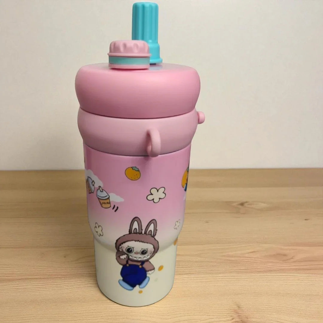 Labubu & Tycoco Hot & Cold Sipper Water Bottle 1Ltr Pink Stainless Steel - Jaiman Toys