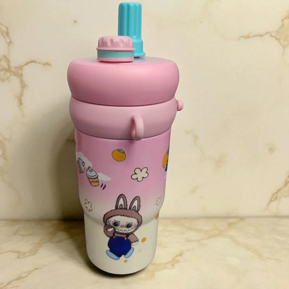 Labubu & Tycoco Hot & Cold Sipper Water Bottle 1Ltr Pink Stainless Steel - Jaiman Toys