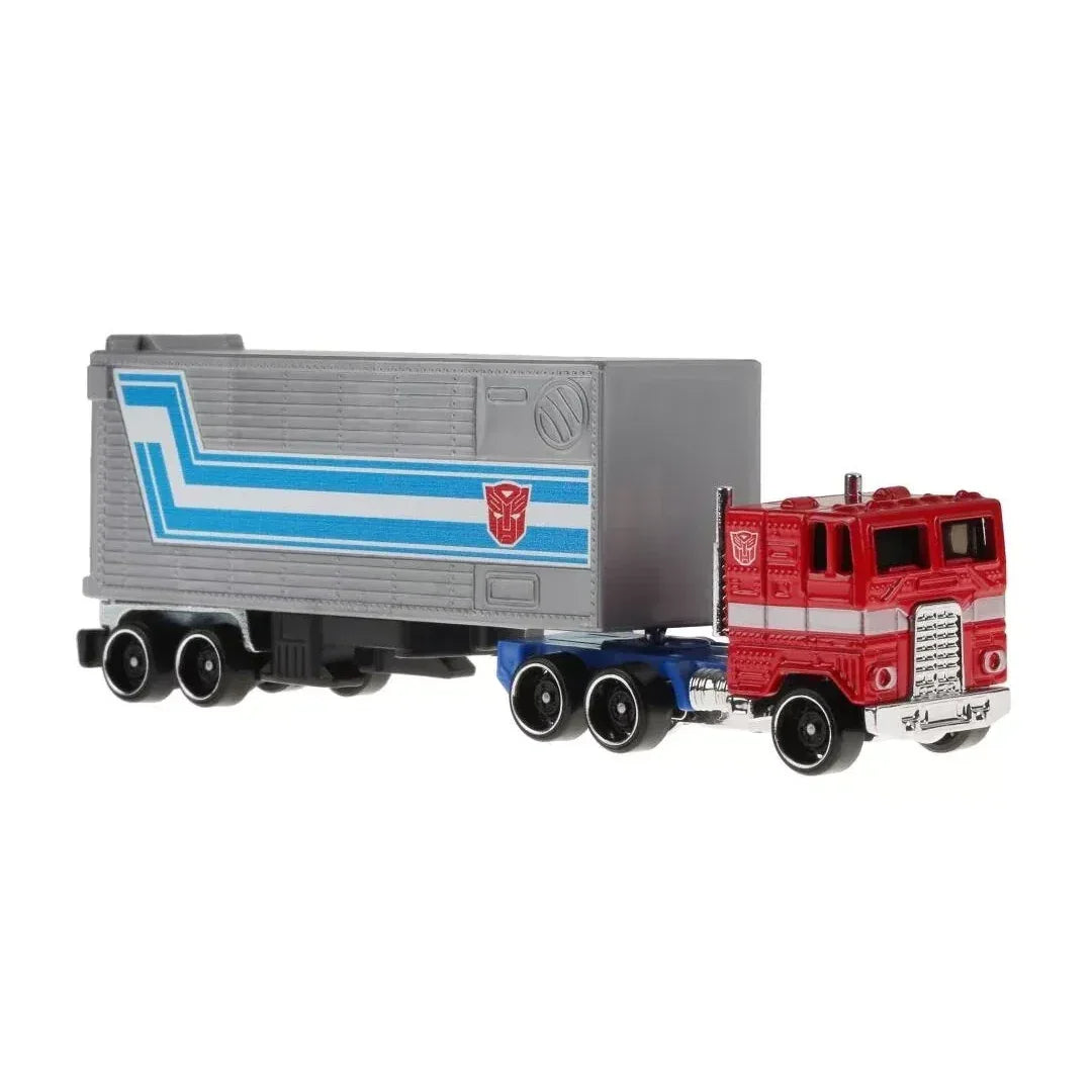 Hot Wheels × Transformers Track Fleet Optimus Prime – 1:64 Scale Die‑Cast Cab & Trailer Truck - Jaiman Toys