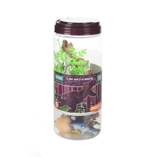 Dinosaur Toy Jar – 16 Pieces with Dinosaurs, Eggs & Trees, Educational Dino Figures Playset for Kids - Jaiman Toys