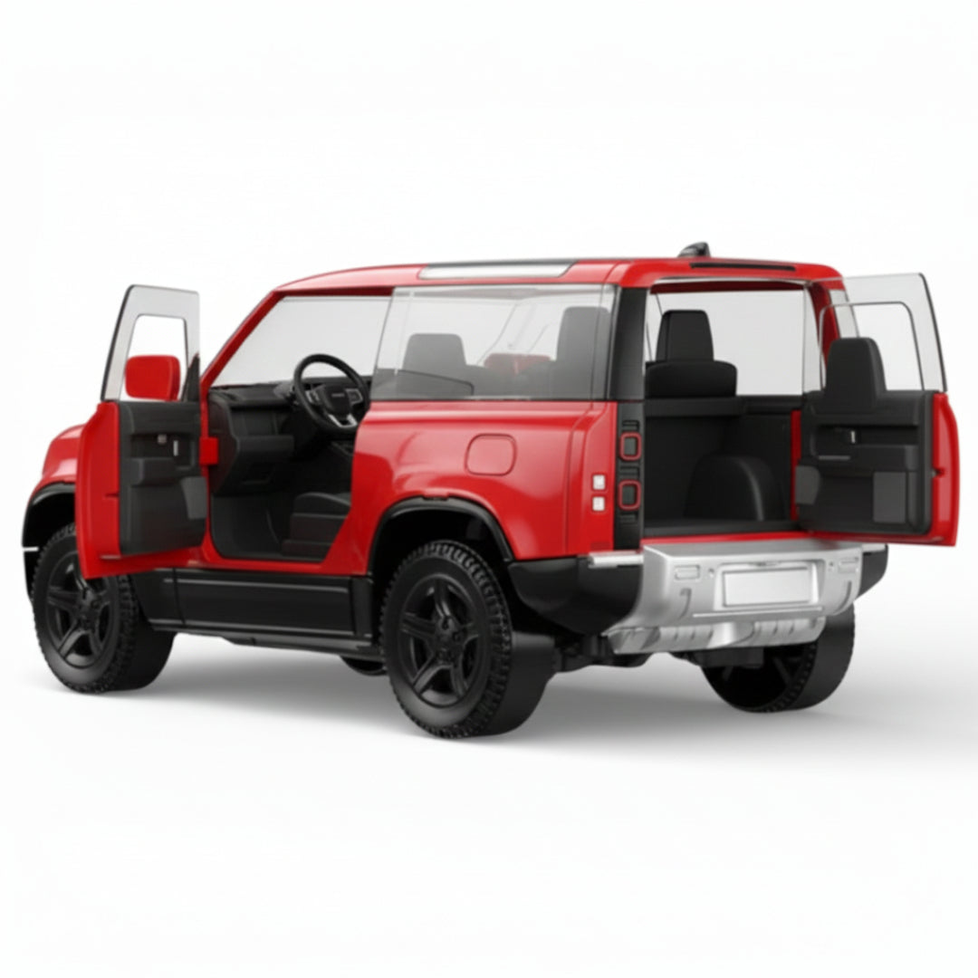 RASTAR 1:24 Scale Land Rover Defender 90 Diecast Model Car – Red SUV | Premium Metal Collectible with Opening Doors