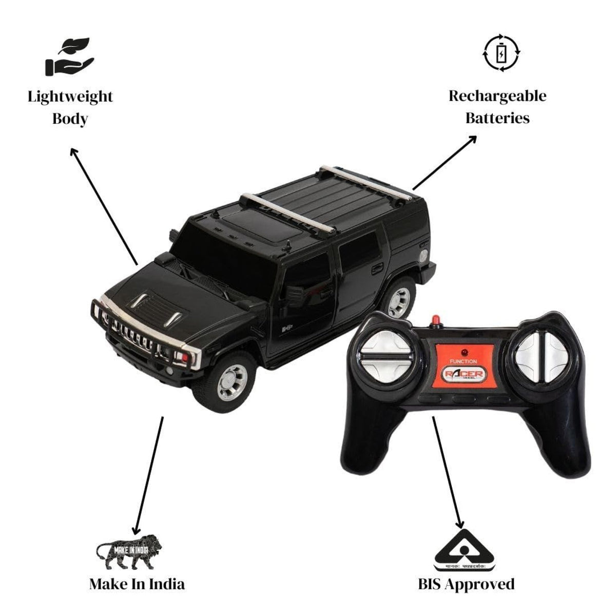 Road Burner 1:24 Hummer H2 Remote Control SUV, Black – Rechargeable 2.4 GHz RC Car for Kids Ages 6+