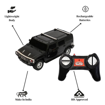 Road Burner 1:24 Hummer H2 Remote Control SUV, Black – Rechargeable 2.4 GHz RC Car for Kids Ages 6+