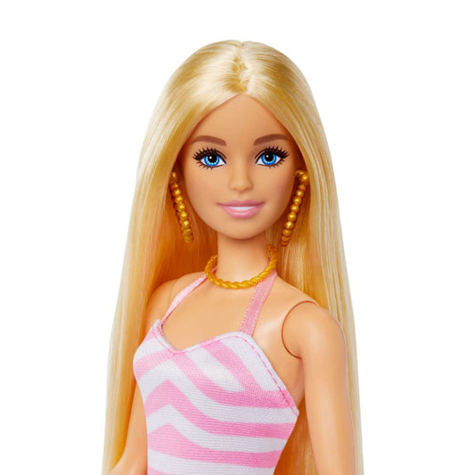 "Blonde Barbie Doll: Swimsuit and Beach-Themed Accessories