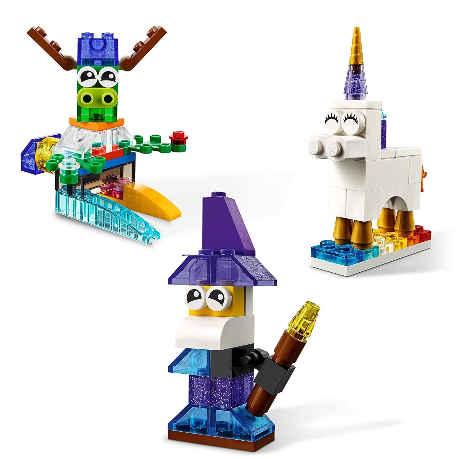 LEGO Classic Creative Transparent Bricks Building Set 11013, Wizard and  Animal Toys Including Unicorn, Lion, Bird, and Turtle, Educational Toy Gift  Idea for Preschool Kids Ages 4+ 